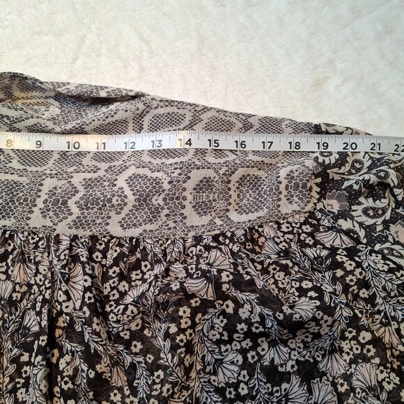 Free People Floral Paisley Snake Blouse Sz S Button Down Sheer Mix Media Boho - Picture 15 of 16